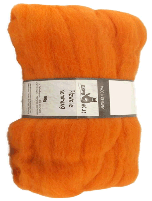 Filzwolle Kammzug Uni - Papaya - Farbe 0701